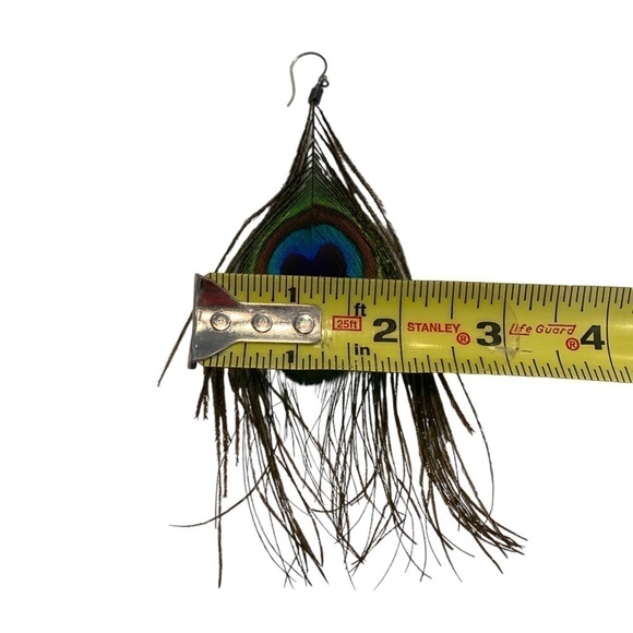 Peacock Feather Earring Blue & Green Approximately 5” Long ONLY ONE EARRING - Picture 11 of 12